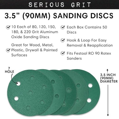 7-Hole 3.5-Inch / 90mm Sanding Discs for Festool RO 90 Rotex by Serious Grit - size: Mixed Grit