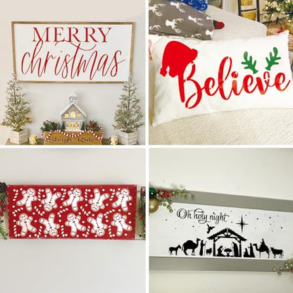 Christmas Stencils for Painting on Wood Reusable Large Merry Christmas Believe Stencils for Window Door Hanger Home Crafts Canvas Wall Holiday (14in Christmas) - style: 14in Christmas
