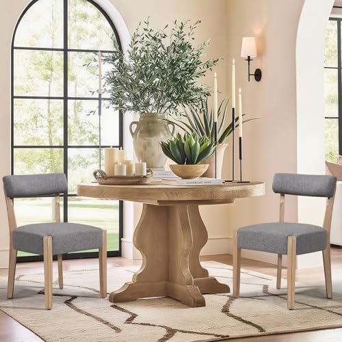 ZJhome Dining Chairs Set of 2,Mid Century Modern Dining Chair Set - Linen Upholstered Low Back Kitchen & Dining Room Chairs with Woven Design,Grey Fabric - color: Grey Fabric, size: Set of 2