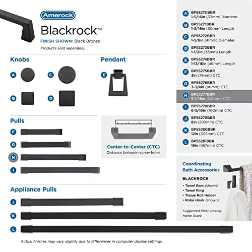 Amerock 5-1/16" Blackrock Black Bronze Drawer Pull - color: Black Bronze, size: 5-1/16 Inch (128 mm) Center-to-Center