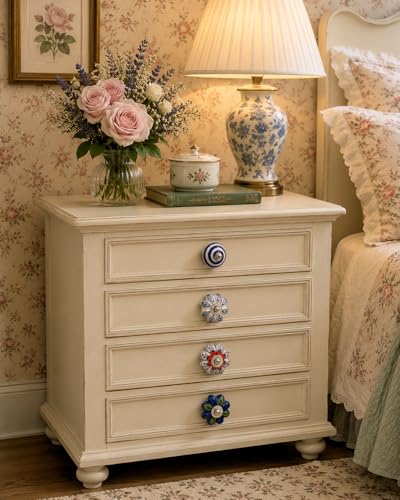 JGARTS Set of 25 Hand Painted Ceramic Cabinet Knobs Blue and White Decorative Drawer Pulls for Dresser, Kitchen Cabinets, Wardrobe, Cupboard, Furniture & Home Decor