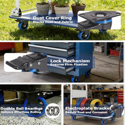 6 Inch Caster Wheels 2800Lbs, Casters Set of 4 Heavy Duty with Brake, Outstanding Safety Dual Locking Casters, Polyurethane Foam No Noise Wheels, Top Plate Castor Wheels(2 Hardware Kits Included) - size: 6 inch