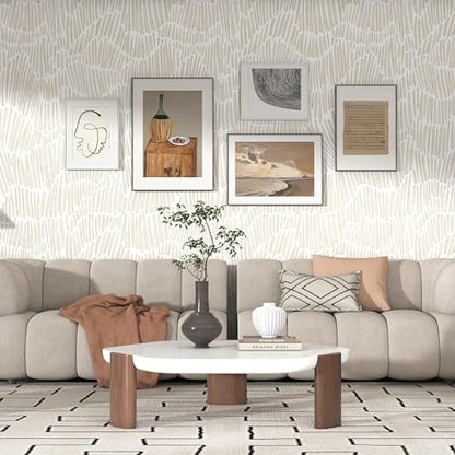 Theper Beige Peel and Stick Wallpaper Modern Contact Paper 17.3"×78.8" - color: Yellow, size: 17.3" x 78.8"