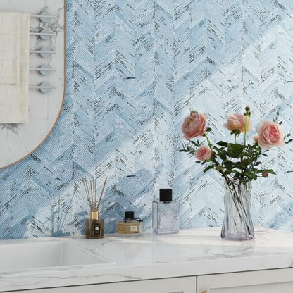 Livelynine 15.8x394 Blue Fabric Peel and Stick Wallpaper for Bathroom Waterproof Sticky Bedroom Wallpaper Accent Wall Covering Self Adhesive Linen Decorative Contact Paper for Cabinets Furniture Wrap - size: 15.8" x 394"
