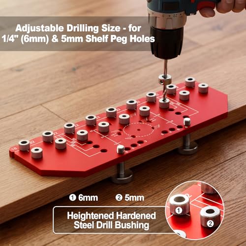 VASTHOME 9 Holes Shelf Pin Jig and Hinge Jig 2-in-1, 1/4 Inch & 5mm - size: 9 Holes