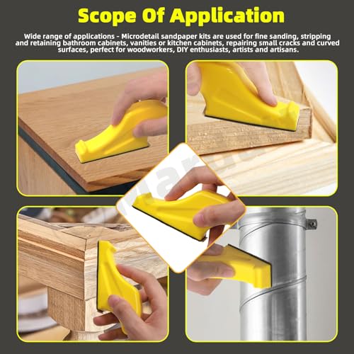 101Pcs Micro Sander Kit Includes Sand Paper 80 120 180 240 400 Grit and Detail Handle Sanding Tools, 3.5”x 1”Mini Detail Sander Hook and Loop Sandpaper for Wood Projects Crafts