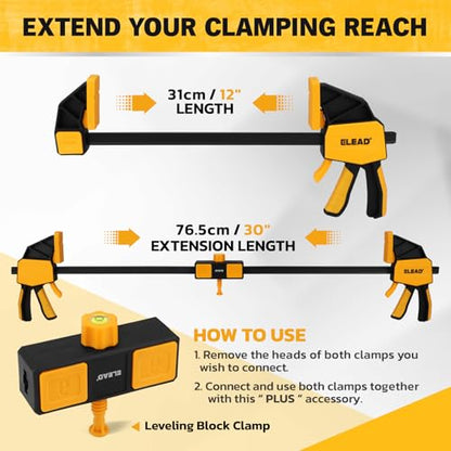 3-Pack 12-Inch Bar Clamp for Woodworking with Leveling Block Clamp, 350LBS Load Limit, Heavy Duty Quick-Release Wood Clamps/Spreader, One-Handed F Clamp for Wood Working - style: 3-Piece long 350lbs