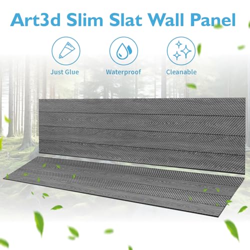 Art3d Herringbone Slim Slat Wall Panels, 104" x 12", 4-Pack, Weathered Teak - color: Herringbone Weathered Teak