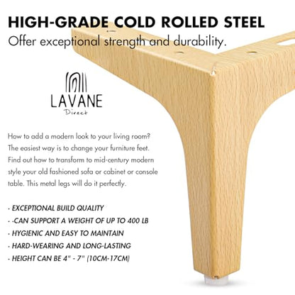 La Vane 4 Inch Diamond Triangle Metal Furniture Legs 4PCS- Heavy Duty Iron - color: Natural Wood, size: 4" / 10cm