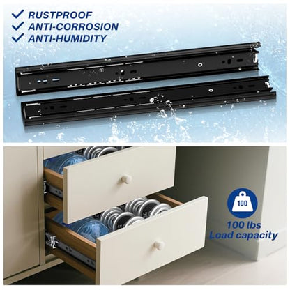 Black Heavy Duty Drawer Slides 20 Inch 1 Pair Side Mount 100LB - size: 20 Inch