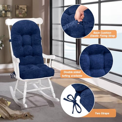 Rocking Chair Cushion, High Back, 44 x 19 x 4 Inch, Cobalt Blue - color: Cobalt Blue
