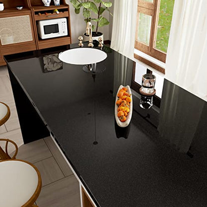 Wallercity Glossy Black Contact Paper Peel and Stick Shiny Glitters Countertop Contact Paper Self Adhesive Removable Wallpaper for Cabinets 15.8"x118" Waterproof Kitchen Table Tops Cover Vinyl Film - color: Black, size: 15.8"W x 118"L