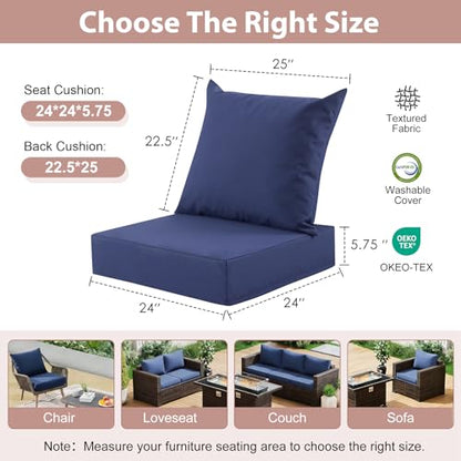 Outdoor Deep Seat Cushion Set, 24x24 Inch, Navy Blue, Set of 1 - color: Navy Blue