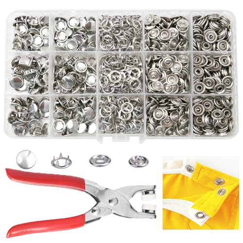 GTAAOY 9.5 mm Metal Snap Buttons with Snap Pliers, 200 Sets / 800 pcs - style: Silver Solid Prong Snaps-200sets