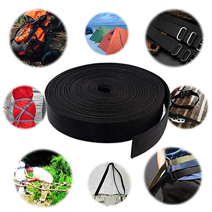 JIAKAI 1.5 Inch Wide 10 Yards Nylon Webbing Strap，Polypropylene Straps for Bags, Hammocks, Outdoor Climbing and DIY Making Luggage Strap, Pet Collar, Backpack Repairing（Black） - size: 1.5Inch