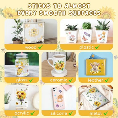 Joeyan Rub On Transfers for Crafts and Furniture, 2 Sheets Large Sunflower Butterfly Rub on Stickers DIY Transfer Decals for Wood Glass Metal Canvas Porcelain Plastic Home Decorations, 11" x16" - style: Sunflower Butterfly