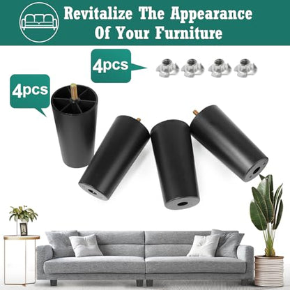 4pcs Plastic Furniture Leg 4-3/4" with T-nut, M8-1.25 Bolt, Widen - size: 4-3/4 Inch Widen, M8-1.25 Metric Thread Bolts