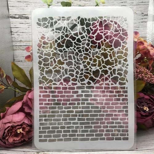 TIAMECH A4 Reusable Stone Brick Stencil for Painting - style: Stone Brick