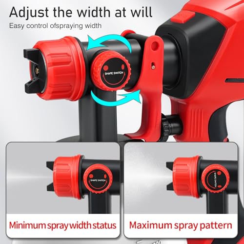 Paint Sprayer 1000W HVLP Electric Spray Paint Gun with 6 Copper Nozzles and 3 Spray Patterns 1200ML High Capacity Container for Furniture, Fences, Walls, Garage Doors (Red) - color: Red