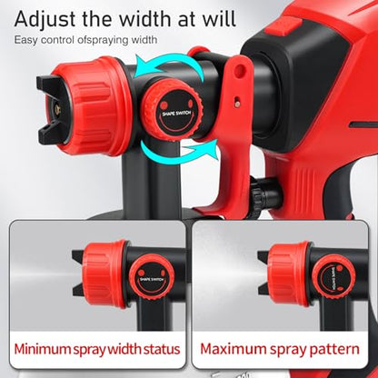 Paint Sprayer 1000W HVLP Electric Spray Paint Gun with 6 Copper Nozzles and 3 Spray Patterns 1200ML High Capacity Container for Furniture, Fences, Walls, Garage Doors (Red) - color: Red