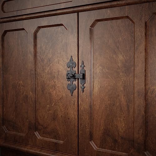 Cabinet Latch Wrought Iron Black Fleur De Lis 6" Pack of 2 Renovators Supply - size: Pack of 2