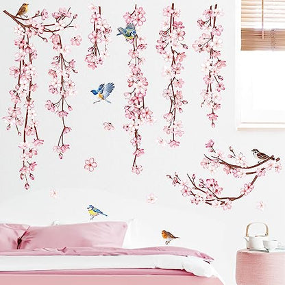 decalmile Cherry Blossom Flower Vine Floral Tree Wall Decals Stickers - color: B