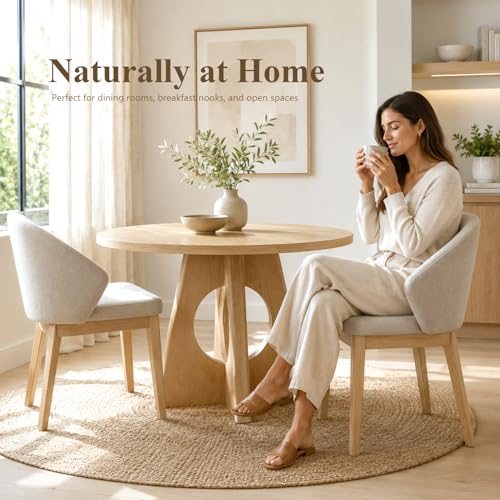 Dining Chairs Set of 2, Modern Fabric Upholstered Kitchen Side Chairs with Curved Backrest, Foam-Padded Seat Cushion, Tapered Wood Legs, Oak Finish - color: Oak, size: Set of 2