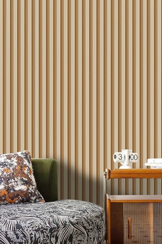 Natural Wood Slat Wallpaper Peel and Stick Wood Panel Wall Decor - color: Yellow and white alternating natural wood