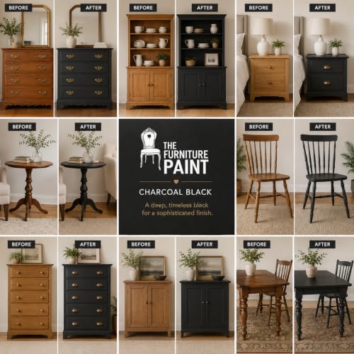The Furniture Paint, Charcoal Black, 1-Step Chalky Style Furniture paint, Quart