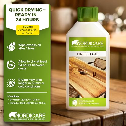 Nordicare Linseed Oil for Wood - 100% Pure & Natural Linseed Oil for Entire Indoor Area - Food-Safe Raw - Furniture - Underlines the Original Wood Structure - Made in Denmark 16.9oz - size: 0.5 l