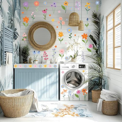 204 PCS Aesthetic Removable Watercolor-Inspired Floral Wall Decals Set