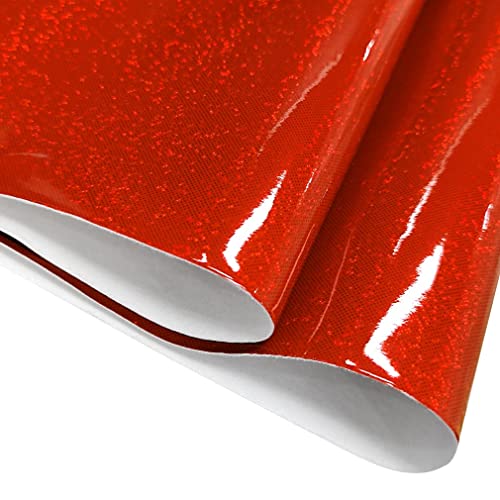 HYANG Holographic Mirror Fine Laser Flash Crystal Red PU Faux Leather 1 Roll 12"X53"(30cmX135cm), Faux Leather Very Suitable for Leather Earrings, Bows, Handbag ，Sewing ，Crafts Making - color: Red