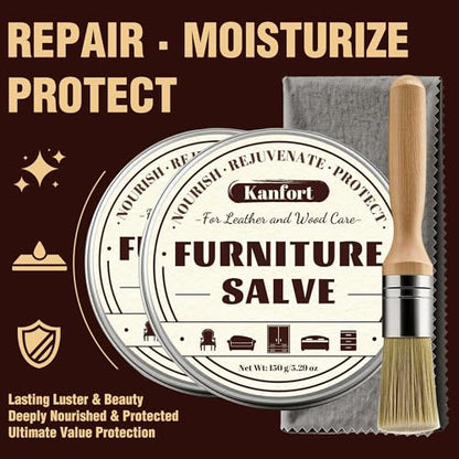 Leather & Furniture Repair Salve 2 Pack, Furniture Salve with Brush for Leather Wood, Leather Conditioner Help Prevent Cracking or Fading - size: 2 Pack