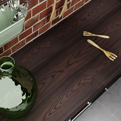 Livelynine 36 X197 Inch Black Brown Peel and Stick Countertops Wood Contact Paper Waterproof Kitchen Vinyl Wrap for Table Desk Cabinet Renter Friendly Countertop Cover Self Adhesive Counter Top Covers - color: Brown Wood, size: 36" x 197"