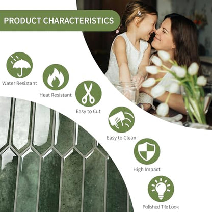 10 Sheets Long Hexagon Tile Peel and Stick Backsplash - color: Green