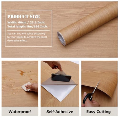 Wood Grain Contact Paper Peel and Stick Wallpaper Self Adhesive Wall Paper for Furniture Countertop Drawer Shelf Liner Cabinet Waterproof Easy to Clean 23.6" X 196" - color: Teak, size: 23.6"W x 196"L