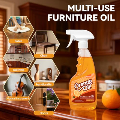 2-in-1 Wood Cleaner Furniture Polish - Natural Orange Oil Spray
