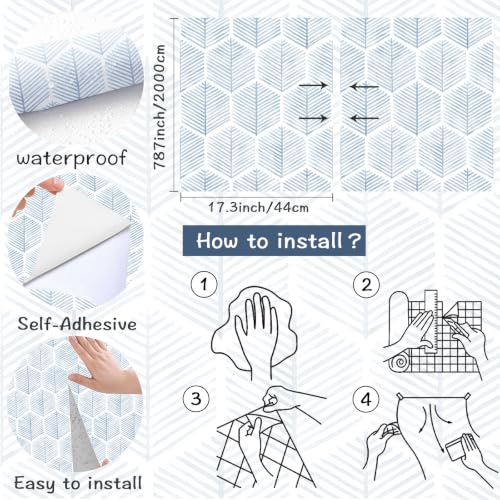 Geometric Peel and Stick Wallpaper Boho Contact Paper Vinyl 17.3''×591'' - color: Blue, size: 17.3" x 591"