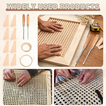 Reaeng Rattan Repair Kit for Chair Caning, Complete Furniture Restoration Kit with 15.7 x 39.4 Inch Cane Webbing Roll, Spline, 2 Caning Chisels and 8 Wooden Wedges - color: Style A