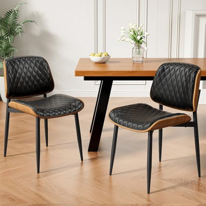REONEY Dining Chairs Set of 4, Mid-Century Modern Kitchen Chairs, Black - color: Black Diamond Plaid