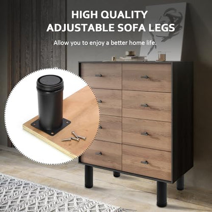 10 Inch Adjustable Furniture Legs, Set of 4, Black - size: 10 Inch / 250mm