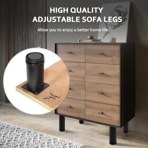 7 Inch Adjustable Furniture Legs, Set of 4, Black - size: 7 Inch / 180mm