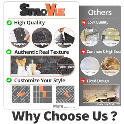 StyloVue 100 Pieces Peel and Stick Backsplash for Kitchen, 3" x 6" PVC Subway Tile 2026 Upgraded Graphite Stone Backsplash Stick on Tile Elevate Kitchen Fireplace RV - color: Graphite Stone