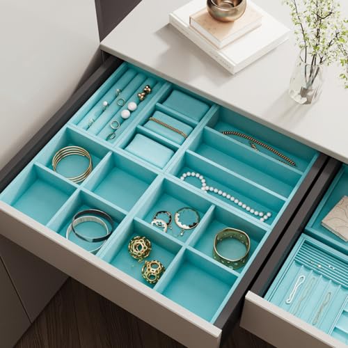 VaryPaper 15.7" x 78.7" Aqua Blue Velvet Fabric Self Adhesive Felt Drawer Liner Soft Fabric Flocking Lining for Jewelry Box Dresser Shelves Velvet Wallpaper Peel and Stick Large Felt Sheets for Crafts - color: Aqua Blue