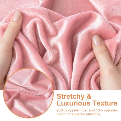 59”W Stretch Velvet Fabric, 2/3 Yard Soft Stretchy Fabric for Sewing Clothes, Apparel, Costume, Crafts - 90% Polyester 10% Spandex(2/3Yard, Pink) - color: Pink, size: 2/3 Yard