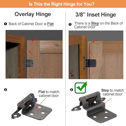 Oil Rubbed Bronze Cabinet Hinges, 3/8” Inset, 4 Pack - color: Oil Rubbed Bronze, size: 3/8 Inch Inset
