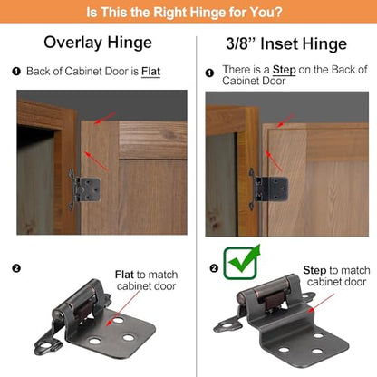 Oil Rubbed Bronze Cabinet Hinges, 3/8” Inset, 4 Pack - color: Oil Rubbed Bronze, size: 3/8 Inch Inset