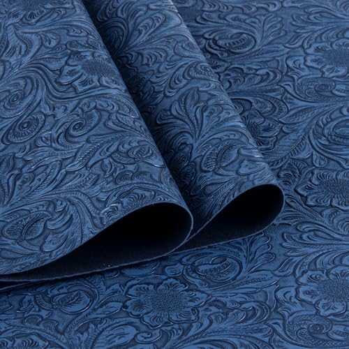 Solid Color Embossed Faux Leather Sheets 12 "x53 (30cm x 135cm) Embossed Texture Leather Fabric, Widely Used in Leather Earrings, Keychains, Sewing DIY Projects ﻿ (Blue) - color: Blue