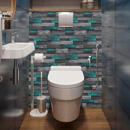 Alwayspon 24Pcs 12x6inch Peel&Stick Wall Sticker Vinly Wallpaper, Waterproof Backsplash for Kitchen Bathroom, Self-Adhesive Tile Transfers Decal Stick on Tiles with Green Stone Brick Effect - color: Fg-l08, size: 24 Pcs