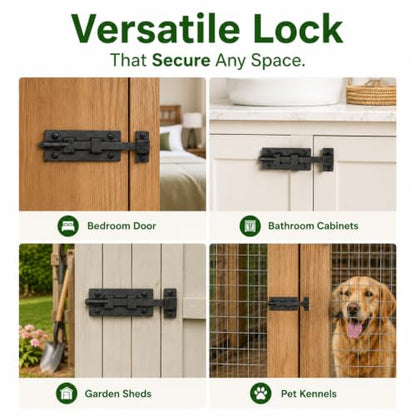 Renovators Supply Manufacturing Black Slide Bolt Door Latch 3 7/8 in. Long Wrought Iron Metal Surface Sliding Bolts with Catch for Cabinet Doors Rust Resistant Security Locks with Hardware Pack of 2 - size: Pack of 2, style: 3.88 inch - Curled Tail